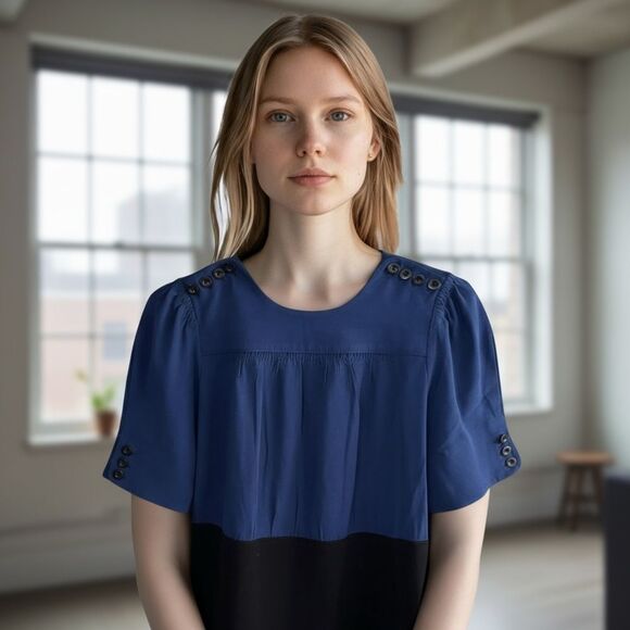 MARC JACOBS size 4 (small) Elegant Navy and Black Women's Top blouse colorblock - Picture 1 of 5